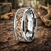 Ordovocian Dinosaur Bone Inlaid Tungsten Carbide Beveled Edged Ring 8mm