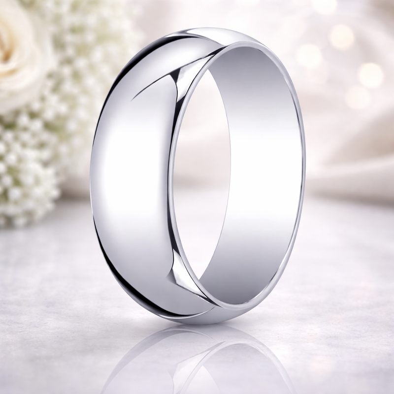 14K White Gold Wedding Band with Domed Polished Finish