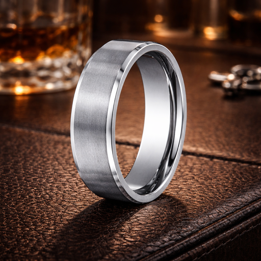 Quanta Titanium Wedding Band with Polished Beveled Edges  7mm