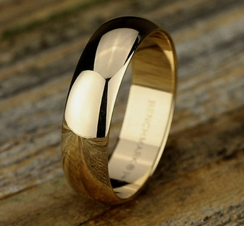 The Solis 18K Yellow Gold Wedding Band with Domed Polished Finish 6mm Forged Union
