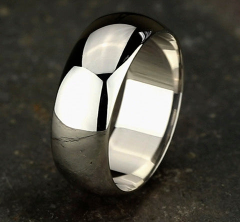 Bond 14K White Gold Wedding Band with Domed Polished Finish 8mm