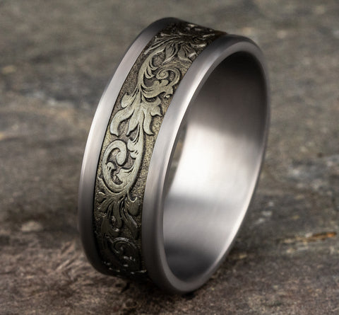The Royal Tantalum and Bronze Vintage Script Pattern Center and Straight Edges 8mm Forged Union