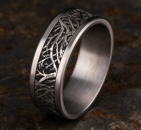 The Windsor 8mm Black-Grey Titanium Forrest Design Center with Grey Tantalum Edge Ring Forged Union