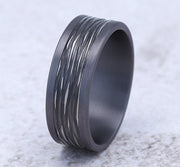 The Teak 8mm Black Titanium Bark Design Center with Grey Tantalum Edge Ring Forged Union