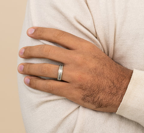 Baxter Two-Tone 14K Gold Wedding Band Hammered Center and Milgrain Edge 6mm