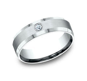 The Alexander Platinum Wedding Ring with Single Round Diamond and Satin Finish 6mm Forged Union