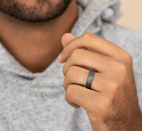 The Watchman 6mm Grey Tantalum Satin Finished Center Domed Wedding Ring Forged Union