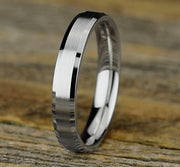 The Chancellor 18K White Gold Wedding Band with Beveled Edge Satin Finish  4mm Forged Union