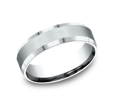 Chancellor 14K White Gold Wedding Band with Beveled Edge Satin Finish  6mm