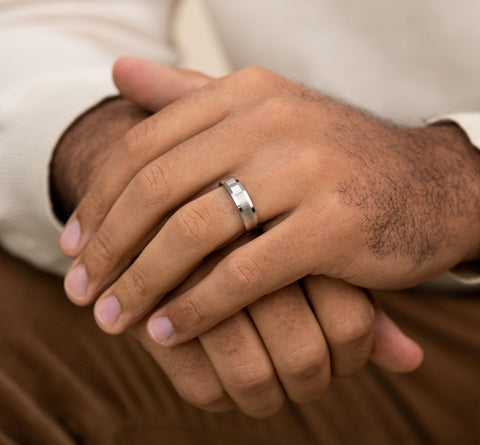 The Chancellor 18K White Gold Wedding Band Satin Finish Polished Beveled Edge 6mm Forged Union
