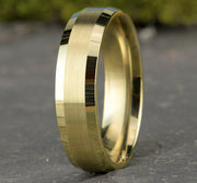 The Chancellor 18K Yellow Gold Wedding Band with Beveled Edge Satin Finish 6 mm Forged Union