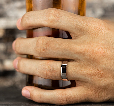 The Highland Platinum Wedding Ring with Polished Finish and Beveled Edges 6mm Forged Union