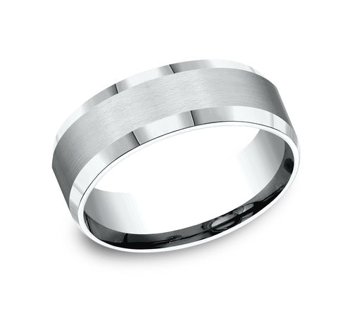 The Chancellor 18K White Gold Wedding Ring with Beveled and Satin  8 mm Forged Union