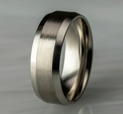 The Chancellor 18K White Gold Wedding Ring with Beveled and Satin  8 mm