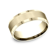 The Suncrest 18K Yellow Gold Wedding Band with Beveled Edge Satin Finish 8 mm Forged Union