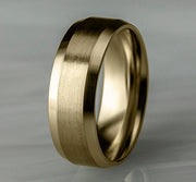 The Suncrest 18K Yellow Gold Wedding Band with Beveled Edge Satin Finish 8 mm Forged Union