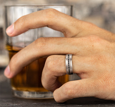 The Edison Platinum Band With 20 Burnish Set Black Diamonds 7.5mm