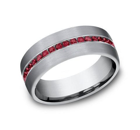 The Cardinal Grey Tantalum With Red Ruby Eternity Center Band -7.5mm