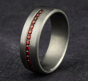 The Cardinal Grey Tantalum With Red Ruby Eternity Center Band -7.5mm Forged Union
