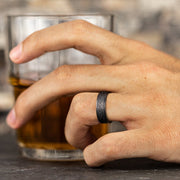 The Dark Royal Dark Tantalum Vintage Script Pattern Center Beveled Edges Ring 7mm Forged Union