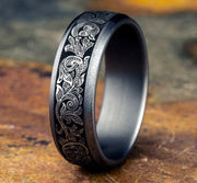 The Ambassador Tantalum Wedding Ring  London Script Center Beveled Edge 7.5mm Forged Union