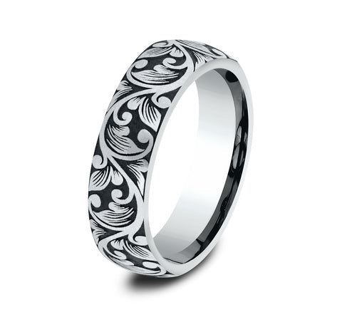 The Forum 14K White Gold Roman Script Designed Ring – 6 mm Forged Union