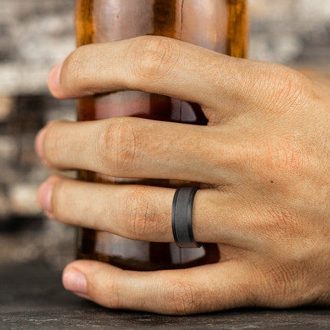 The Admiral Darkened Tantalum Wire Finish Center Straight Edge Ring 8mm Forged Union