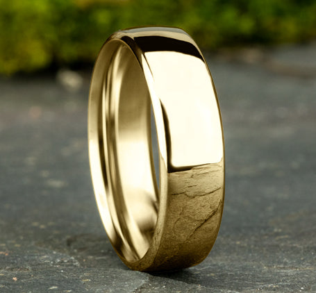 The Elara 18K Yellow Gold Wedding Band with Euro-fit Polished Finish 6.5 mm Forged Union