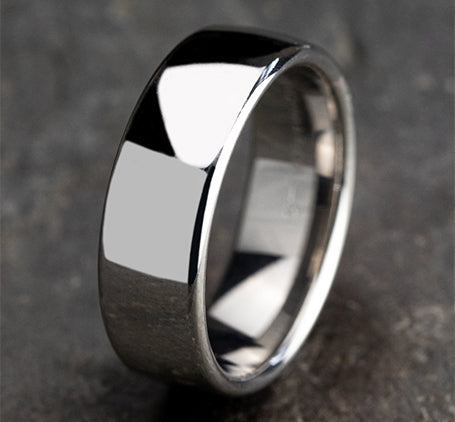 The Marisol 18K White Gold Wedding Band with Euro-fit Polished Finish 7.5 mm Forged Union