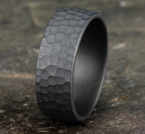 The Shredder 8mm Darkened Tantalum Hammer Finish Center Euro Fit Ring Forged Union
