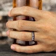 The Alpine 6.5mm Gray and Black Titanium Contrast Tree Line Pattern Ring Forged Union