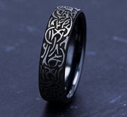 The Thors Hammer Black and Grey Titanium Ring with Thor Hammer Design 6.5mm Forged Union