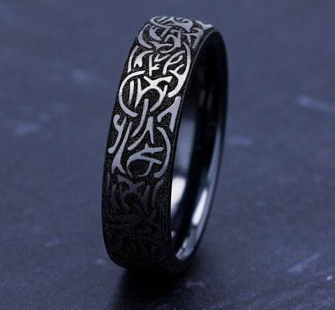The Thors Hammer Black and Grey Titanium Ring with Thor Hammer Design 6.5mm Forged Union