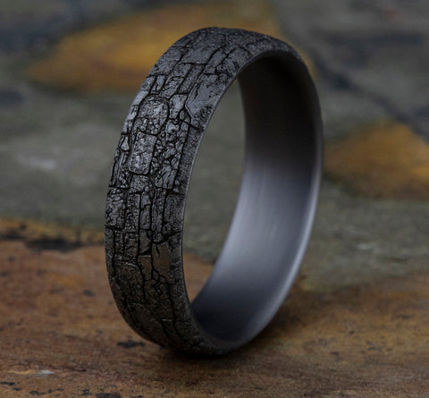 The Troy Tantalum Stonewall Textured Center Ring  6.5mm