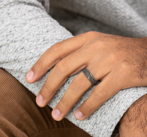 The Troy Tantalum Stonewall Textured Center Ring  6.5mm