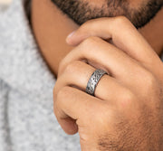 The Switch Gray Tantalum Ring with Mokume Pattern Center 7.5mm Forged Union