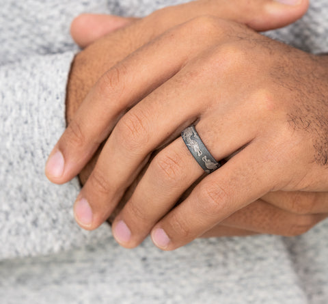 The Protector Tantalum Wire Brush Dragon Design Center Ring 7.5mm