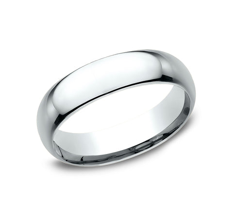 Aure 14K White Gold Polished Wedding Ring with Domed Comfort Fit 6mm