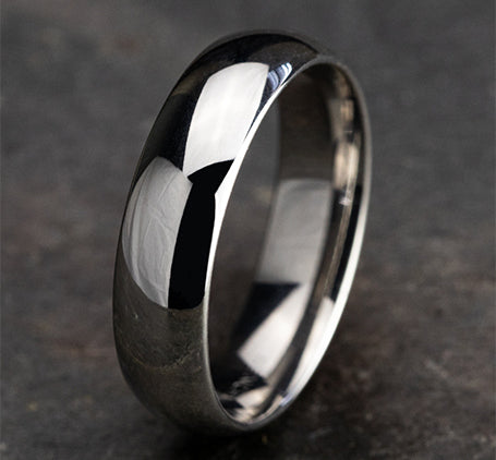 The Elium 18K White Gold Domed Wedding Band with Polished Finish 6 mm Forged Union