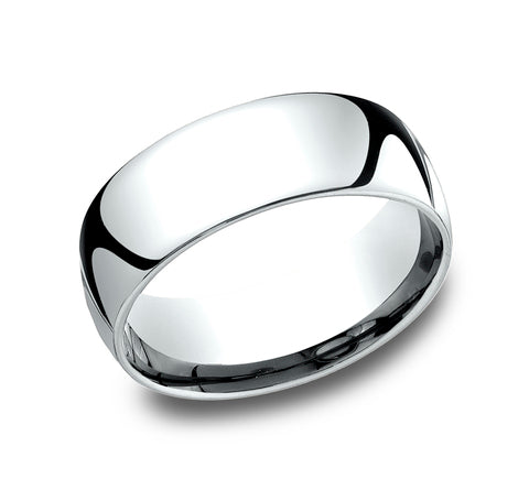 Seren 14K White Gold Polished Wedding Ring with Domed Comfort Fit 8mm