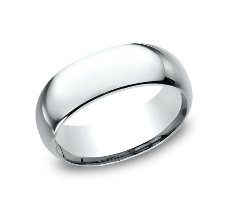 The Lumen 18K White Gold Domed Wedding Band with Polished Finish 8mm Forged Union