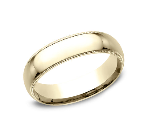 Beam 14K Yellow Gold Wedding Band with Domed Milgrain Polished Finish 6mm