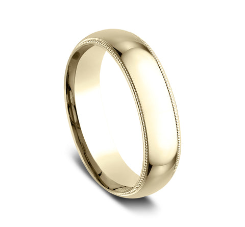 Beam 14K Yellow Gold Wedding Band with Domed Milgrain Polished Finish 6mm