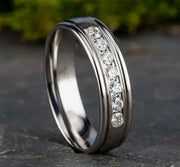 The Roosevelt Platinum Ring With 7 Channel Set Diamonds Satin Center 6mm Forged Union