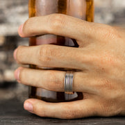 The Echo 18K White Gold Wedding Band Cut Center Satin & Polished Finish 8mm Forged Union