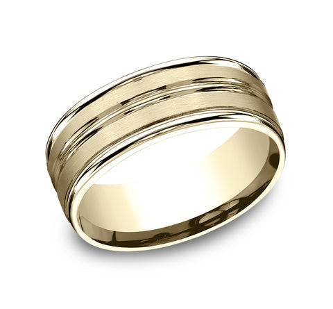 The Echo 18K Yellow Gold Wedding Band Center Cut Polished & Satin Finish 8mm Forged Union