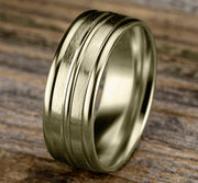 The Echo 18K Yellow Gold Wedding Band Center Cut Polished & Satin Finish 8mm Forged Union
