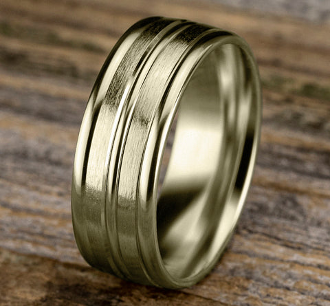 The Echo 18K Yellow Gold Wedding Band Center Cut Polished & Satin Finish 8mm Forged Union