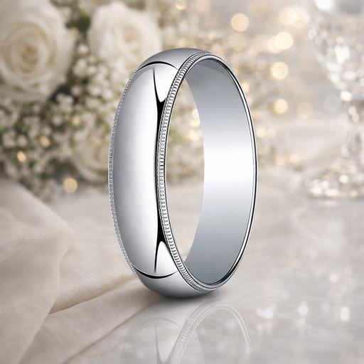  10K White Gold Wedding Band with Domed Milgrain Polished Finish 