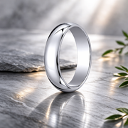 10K White Gold Wedding Band with Domed Polished Finish 